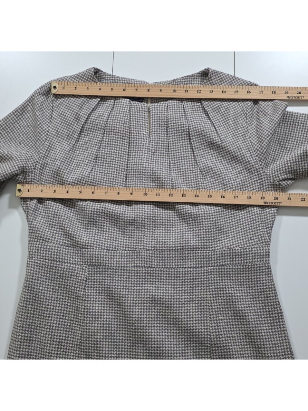 Johnnie-O Mulberry Silk Dress XXL Gray Houndstooth LS Pintuck Shift Retro Career - Picture 5 of 16